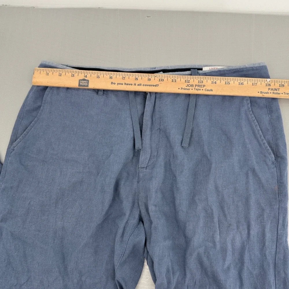 Springfield Mens Blue Linen‎ Blend Drawstring Chino Pants Straight Leg Casual L